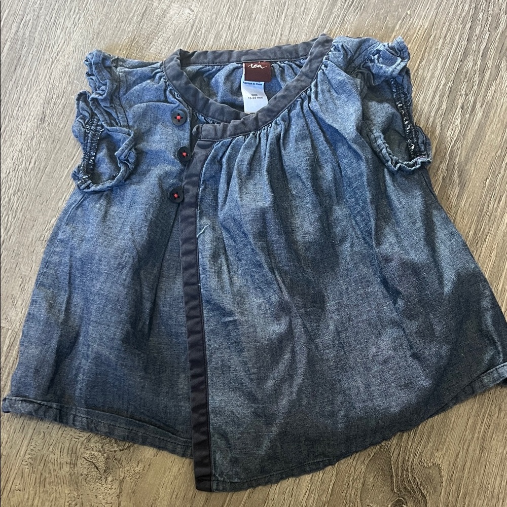 Girls' Blue Denim Top with Ruffle Sleeves